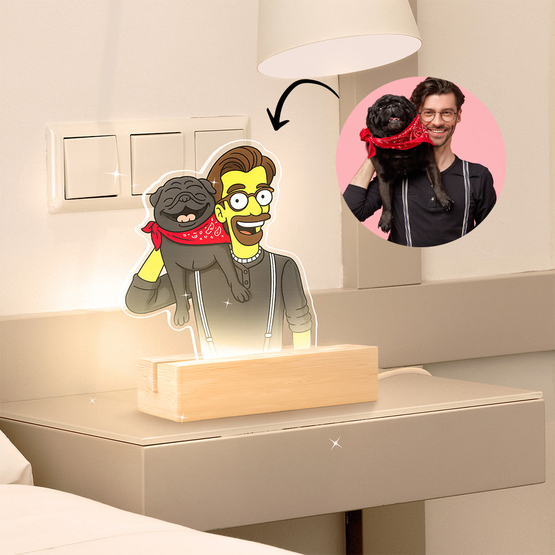 Lámpara estilo LOS SIMPSON con base de madera para Mascotas