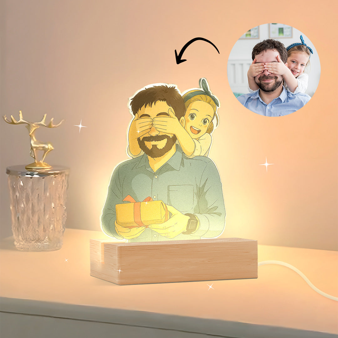 Lámpara estilo GHIBLI con base de madera para Papá