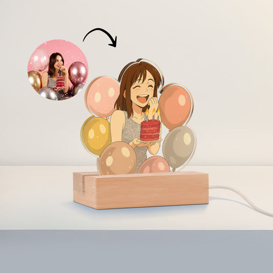 Lámpara estilo GHIBLI con base de madera para Cumpleaños