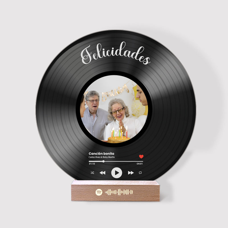 Tu disco de vinilo con tu foto y QR SPOTIFY para Cumpleaños