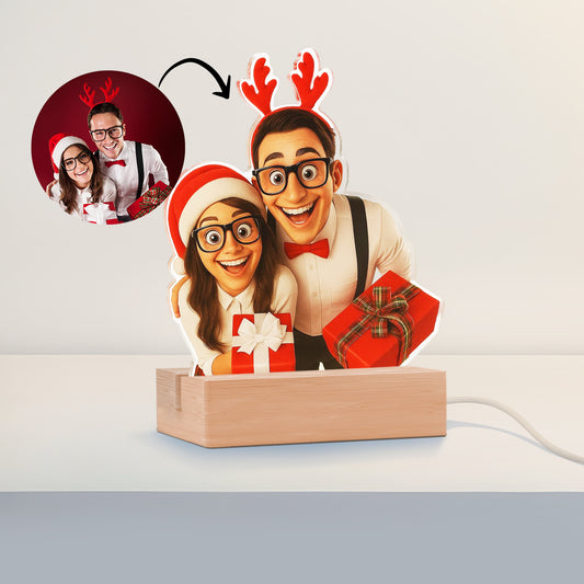 Lámpara estilo CARICATURA con base de madera para Navidad