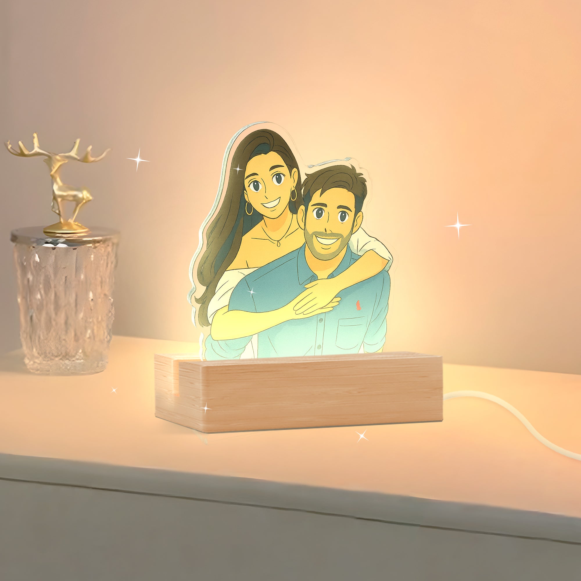 Lámpara estilo GHIBLI con base de madera para Aniversario