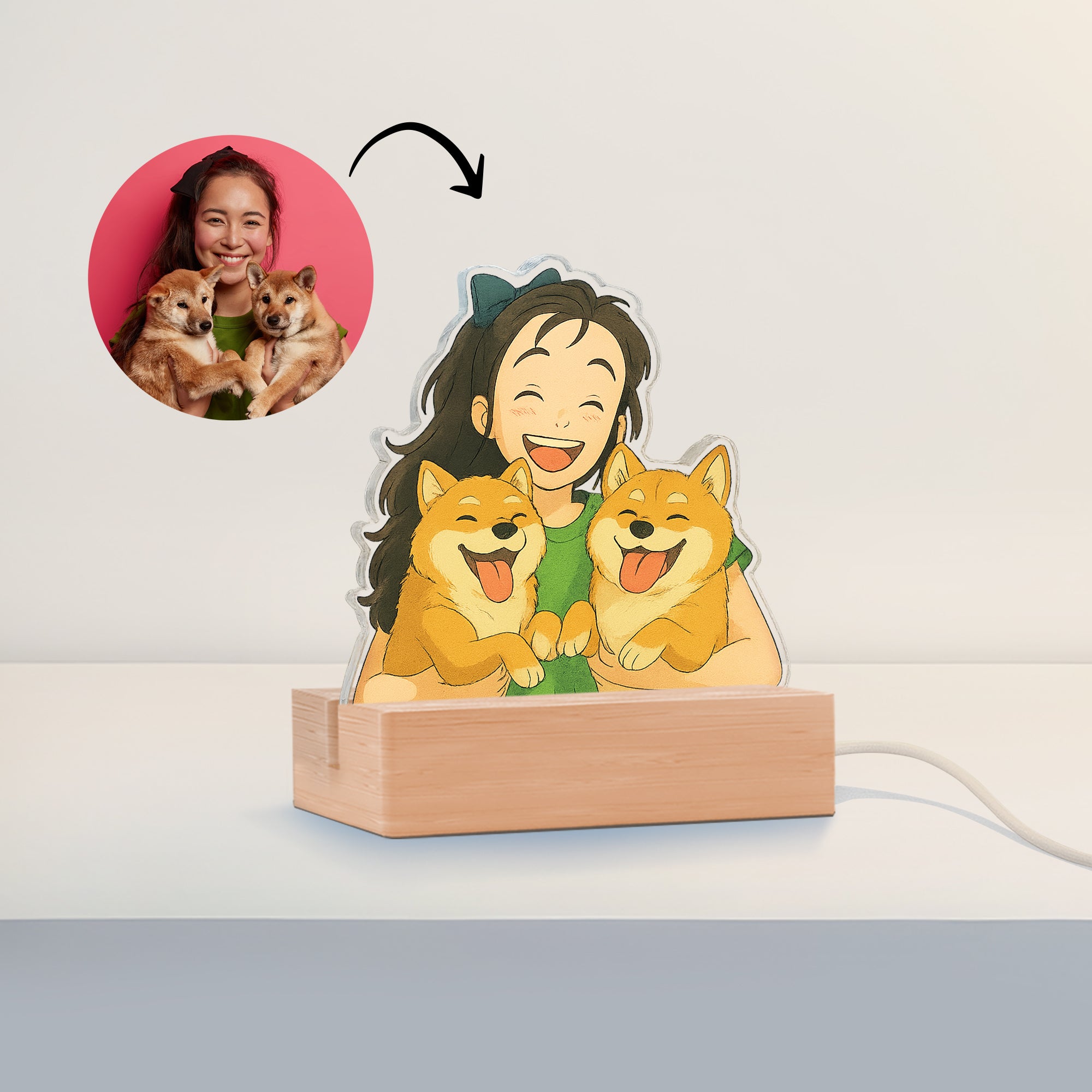 Lámpara estilo GHIBLI con base de madera para Mascotas