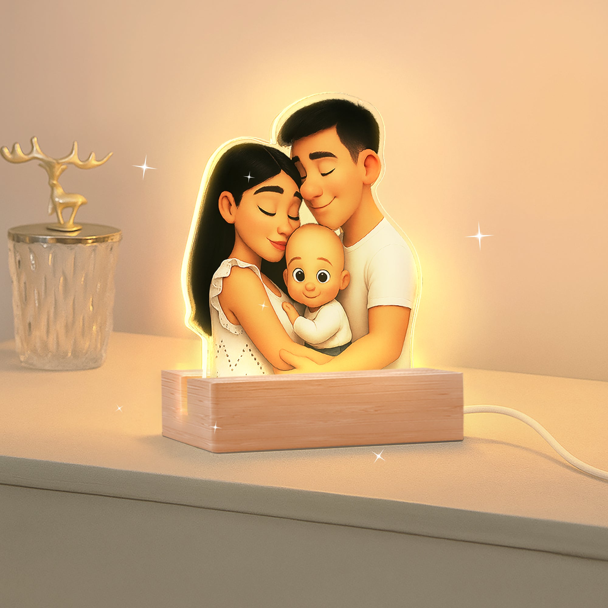 Lámpara estilo CARICATURA con base de madera para Papá