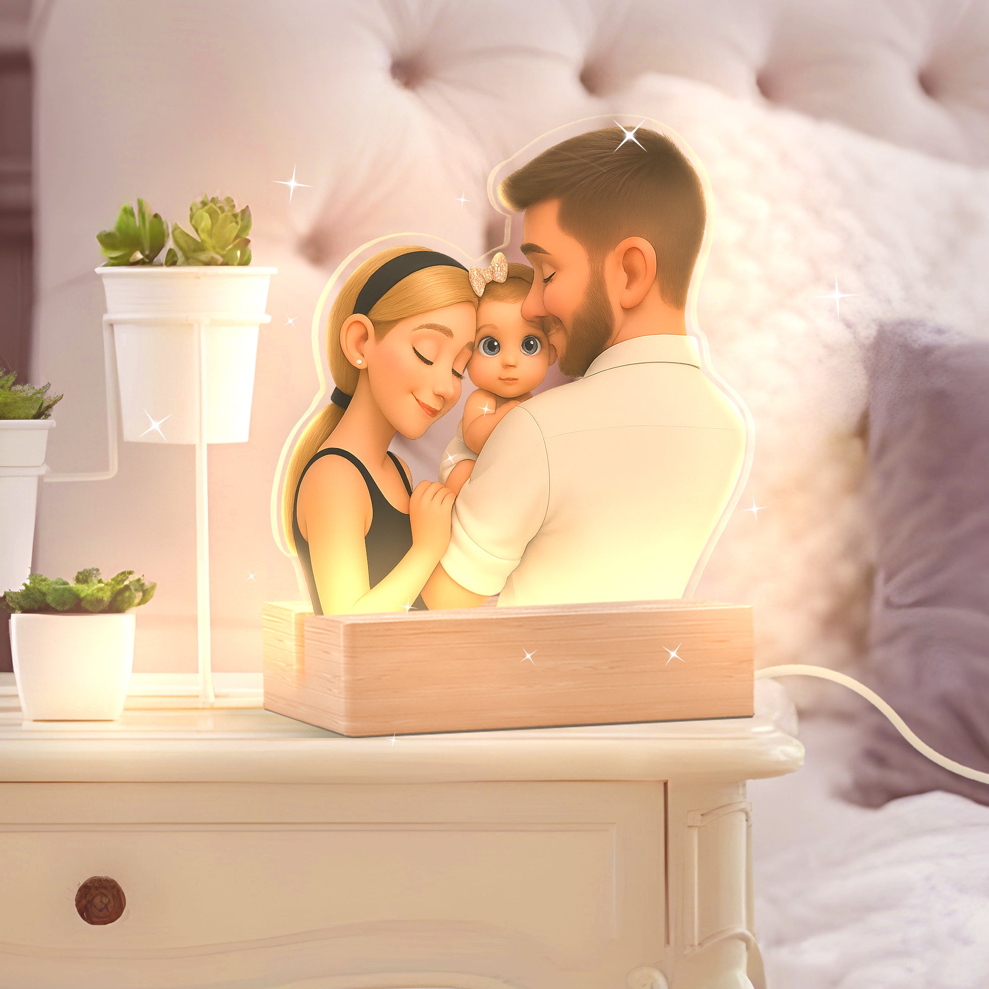 Lámpara estilo CARICATURA con base de madera para Mamá