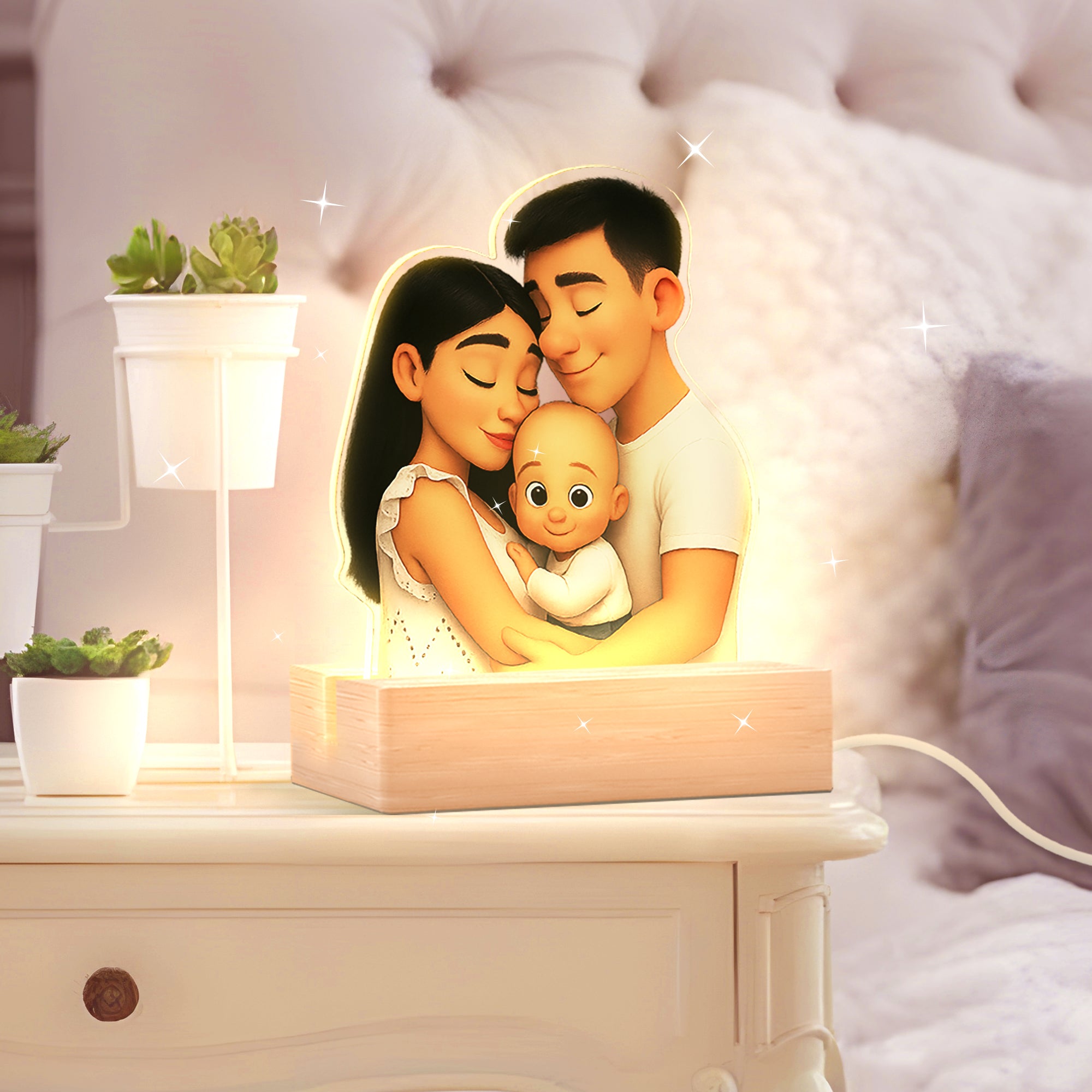 Lámpara estilo CARICATURA con base de madera para Mamá